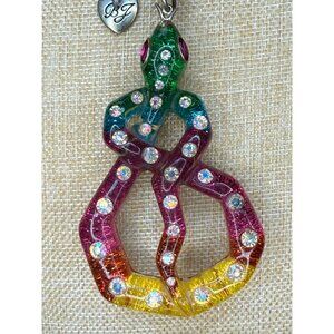 Betsey Johnson Multicolor Rhinestone Snake Pendant Necklace With Chain